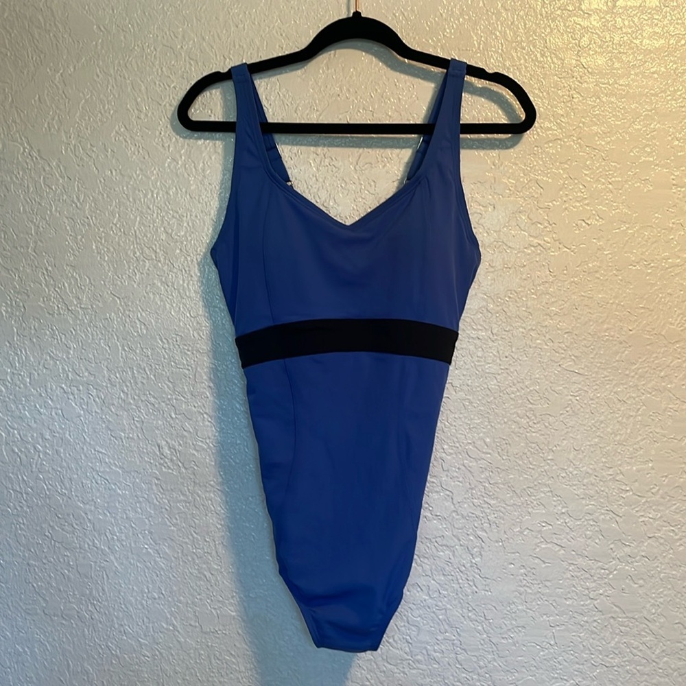NWT Speedo Endurance Plus Hydrobra Hyper Blue Color Block One Piece Swim…